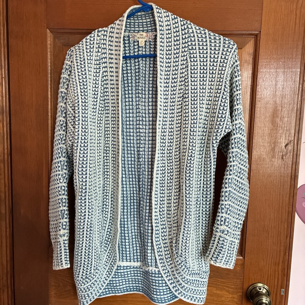 Pink Republic Blue and White Open-Front Cardigan